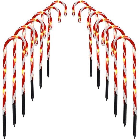 12 Pack 16" Christmas Candy Cane Pathway Markers, Xmas Pathway Lights Outdoor - Picture 1 of 7